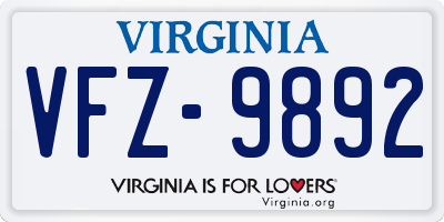VA license plate VFZ9892