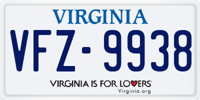 VA license plate VFZ9938