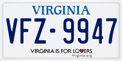 VA license plate VFZ9947