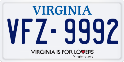 VA license plate VFZ9992