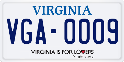 VA license plate VGA0009
