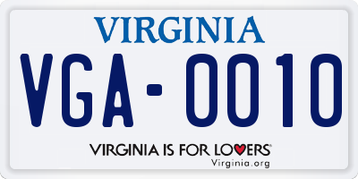 VA license plate VGA0010