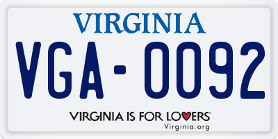 VA license plate VGA0092