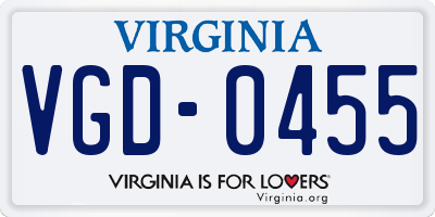 VA license plate VGD0455