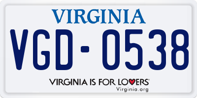 VA license plate VGD0538