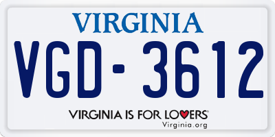 VA license plate VGD3612