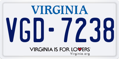 VA license plate VGD7238