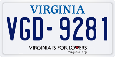 VA license plate VGD9281