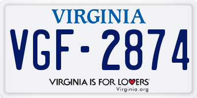 VA license plate VGF2874