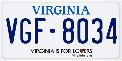 VA license plate VGF8034