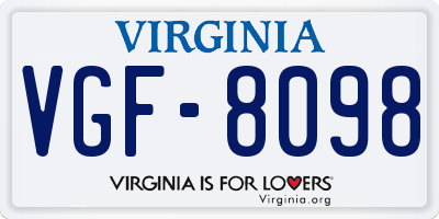 VA license plate VGF8098