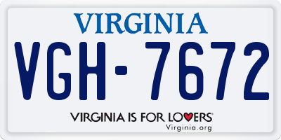 VA license plate VGH7672