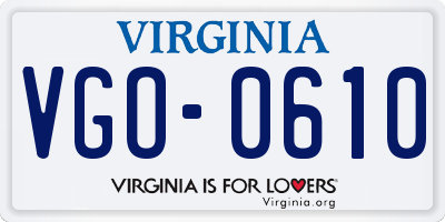 VA license plate VGO0610