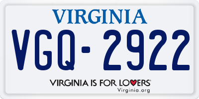 VA license plate VGQ2922