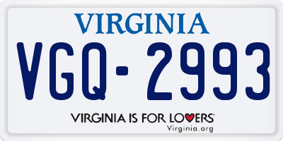 VA license plate VGQ2993