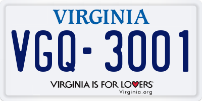 VA license plate VGQ3001