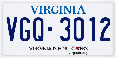 VA license plate VGQ3012