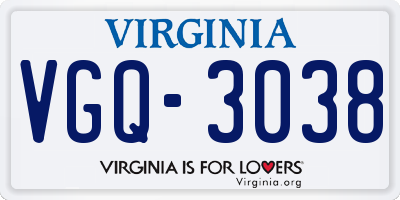 VA license plate VGQ3038