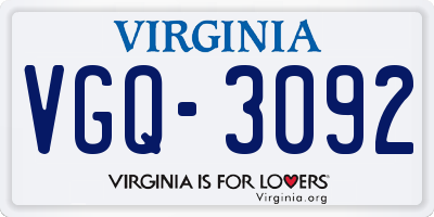 VA license plate VGQ3092