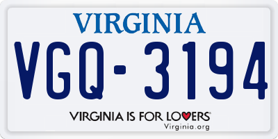 VA license plate VGQ3194