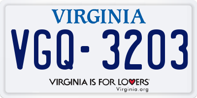 VA license plate VGQ3203