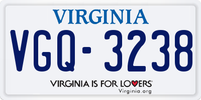 VA license plate VGQ3238