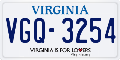 VA license plate VGQ3254