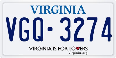 VA license plate VGQ3274