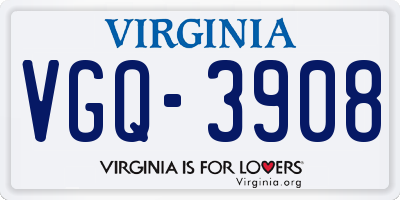 VA license plate VGQ3908
