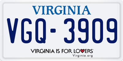 VA license plate VGQ3909
