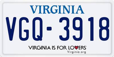 VA license plate VGQ3918