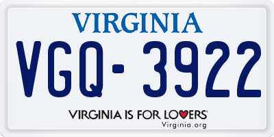 VA license plate VGQ3922
