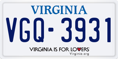 VA license plate VGQ3931