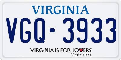 VA license plate VGQ3933