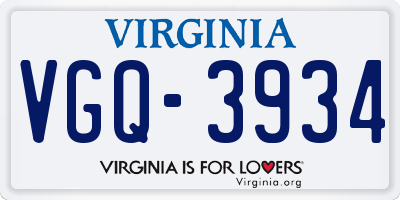 VA license plate VGQ3934