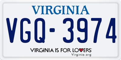 VA license plate VGQ3974