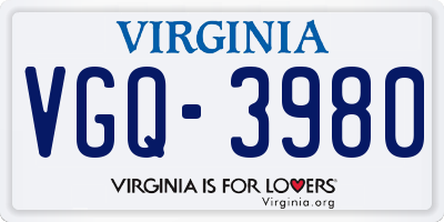 VA license plate VGQ3980