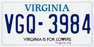 VA license plate VGQ3984