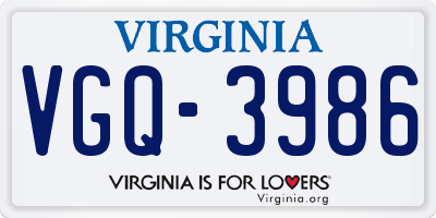 VA license plate VGQ3986