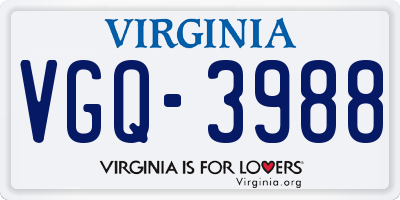 VA license plate VGQ3988