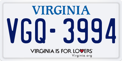 VA license plate VGQ3994