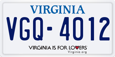 VA license plate VGQ4012