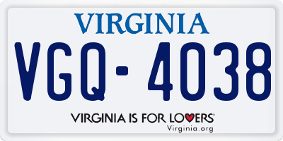 VA license plate VGQ4038