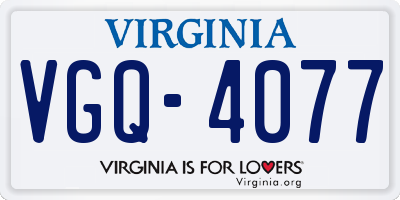 VA license plate VGQ4077