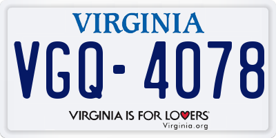 VA license plate VGQ4078