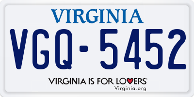 VA license plate VGQ5452