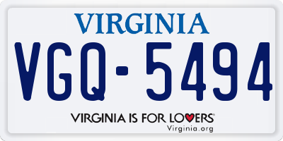 VA license plate VGQ5494