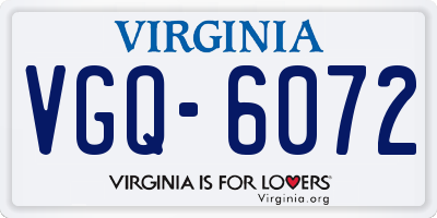 VA license plate VGQ6072