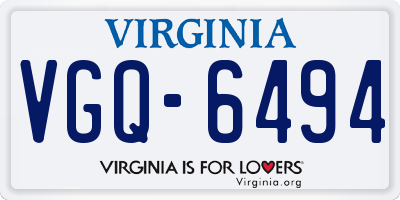 VA license plate VGQ6494