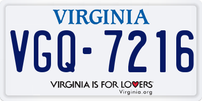 VA license plate VGQ7216